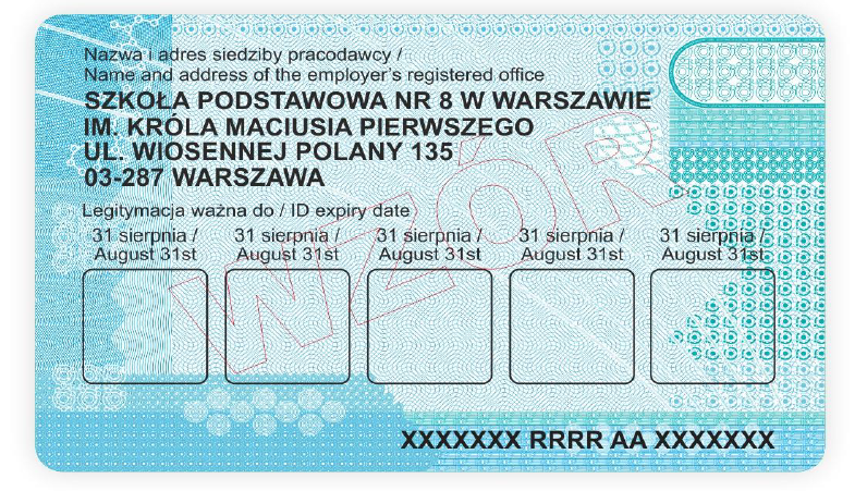 Legitymacja nauczyciela - rewers