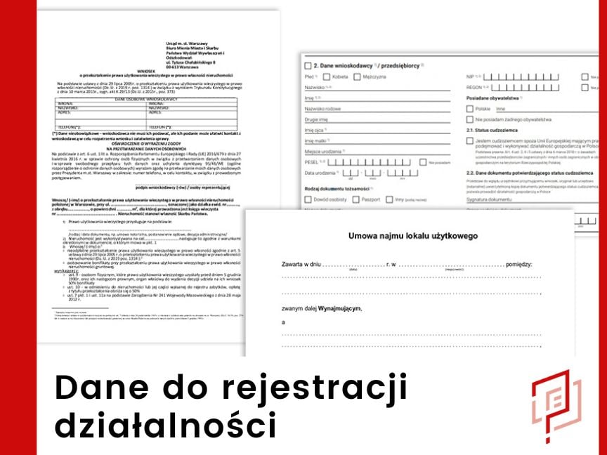 Dane do rejestracji jednoosobowej działalności gospodarczej w miejscowości Warszawa Śródmieście