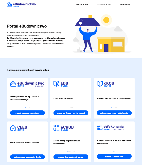 Portal eBudownictwo - widok strony e-budownictwo.gunb.gov.pl
